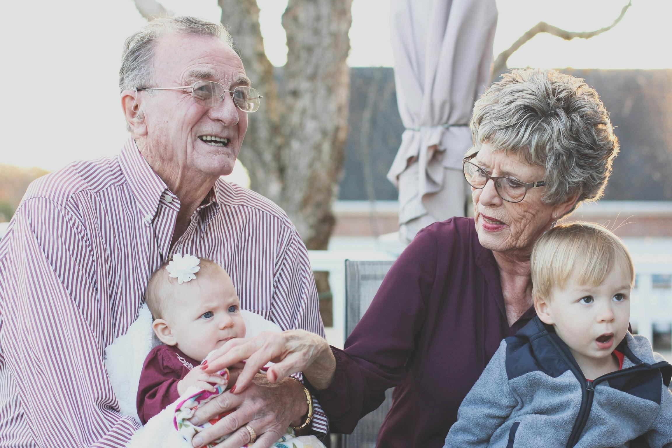 old couple with children